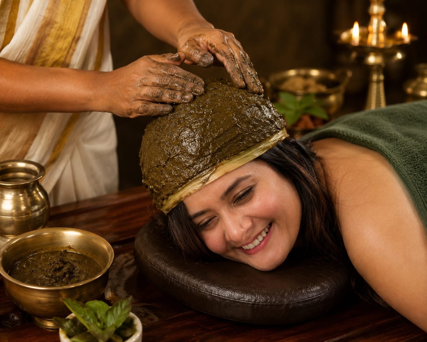 Thalapothichil — medicated herbal paste applied over the scalp